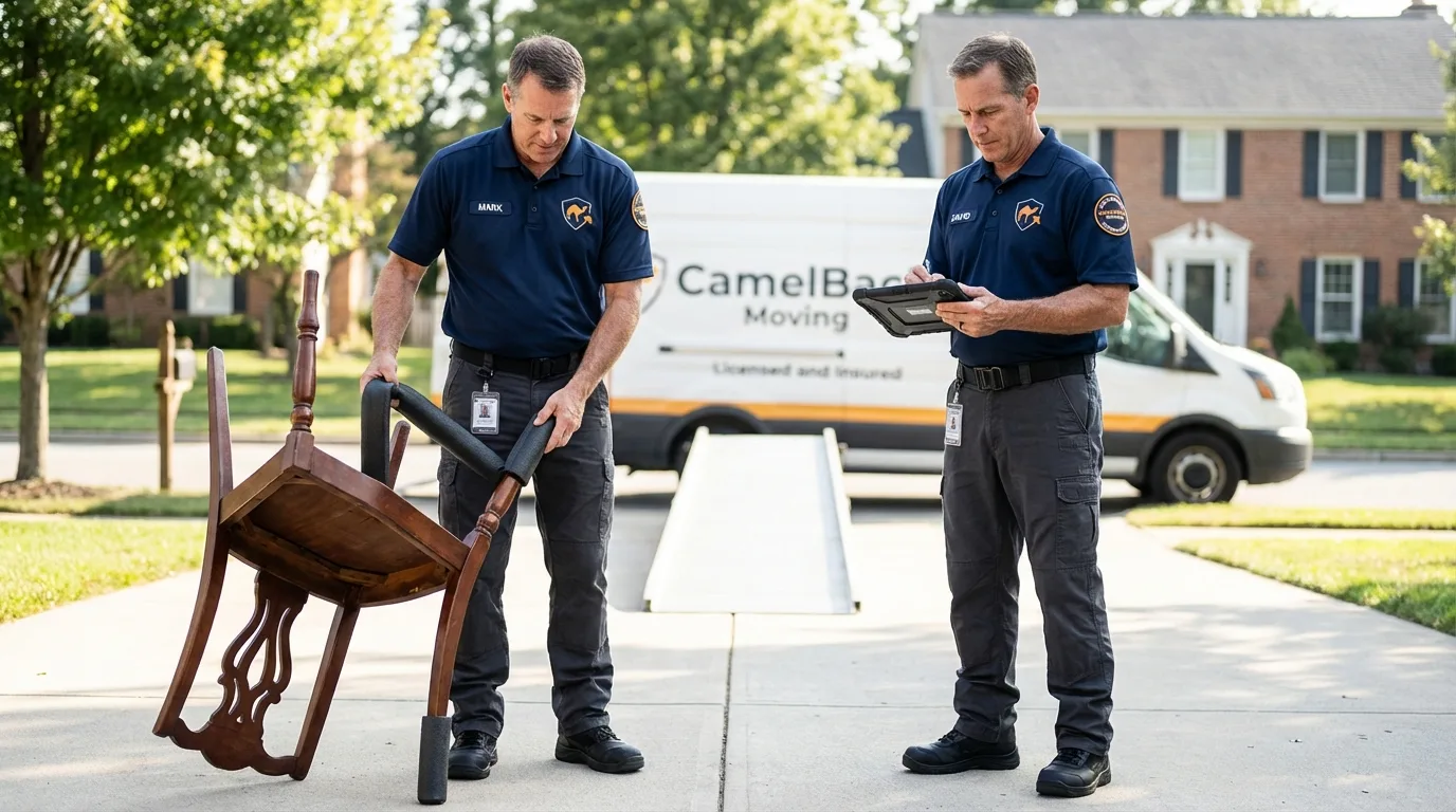 Movers inspecting furniture for damage prevention before loading in Ruleville, MS